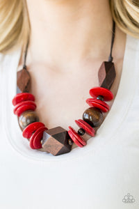 Paparazzi Pacific Paradise - Short Red Wood Necklace