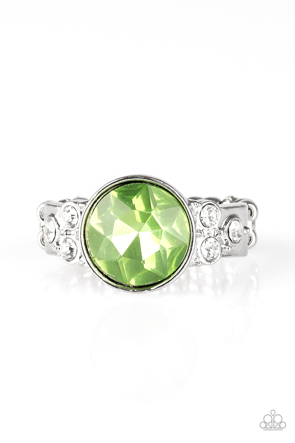 Paparazzi Poshly Pampered Lime Green Solitaire Rhinestone Ring