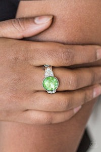 Paparazzi Poshly Pampered Lime Green Solitaire Rhinestone Ring