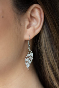 Sparkling Stems - White Cat's Eye Stones on Silver Leaf frame Paparazzi