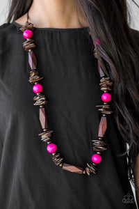 Paparazzi - Cozumel Coast - Long Pink Wood Necklace