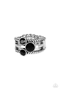 Paparazzi - Head In The Stars - Black Rhinestone Ring