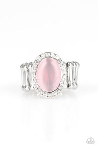 Paparazzi Laguna Luxury Pink Moonstone Ring with Rhinestones