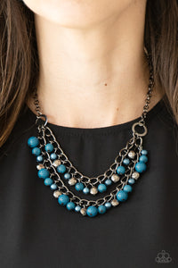 Watch Me Now Gunmetal Short Necklace with colorful beads - Choose from Blue or Purple