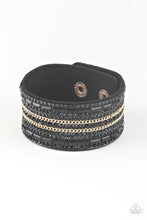 Load image into Gallery viewer, Paparazzi - Rebel Radiance - Dark Black Wrap Bracelet with Gold Chains
