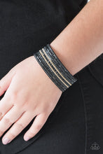 Load image into Gallery viewer, Paparazzi - Rebel Radiance - Dark Black Wrap Bracelet with Gold Chains
