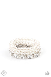 Paparazzi Flawlessly Flattering White Pearl and Rhinestone Bracelet - Fashion Fix Jan 2021