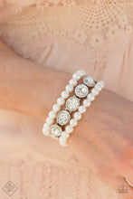 Load image into Gallery viewer, Paparazzi Flawlessly Flattering White Pearl and Rhinestone Bracelet - Fashion Fix Jan 2021
