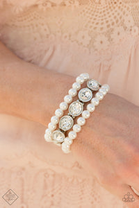 Paparazzi Flawlessly Flattering White Pearl and Rhinestone Bracelet - Fashion Fix Jan 2021