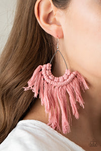 Paparazzi Wanna Piece or Macrame Pink Fringe Earrings