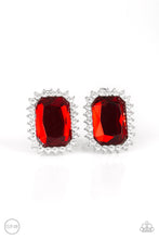 Load image into Gallery viewer, Paparazzi Downtown Dapper - Red Emerald Style Cut Clip-On Earrings with Dainty White Rhinestones

