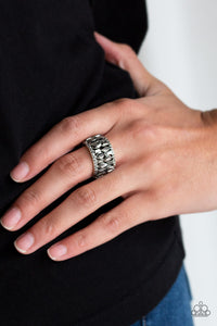 Treasure Trove Tribute - Silver Ring with Hematite Rhinestone Paparazzi