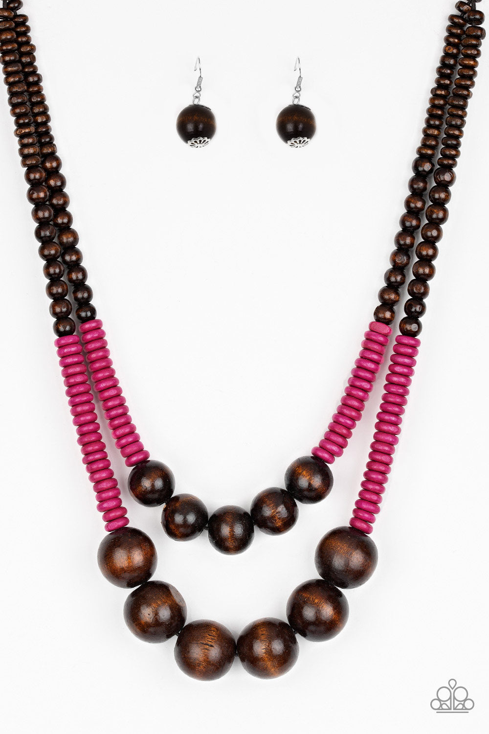 Paparazzi Cancun Cast Away Pink Wood Necklace