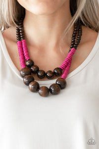 Paparazzi Cancun Cast Away Pink Wood Necklace