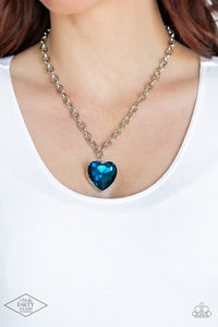 Paparazzi Flirtatiously Flashy - Blue Heart Necklace - Life of the Party Black Diamond Feb 2021