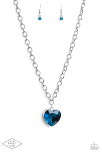 Paparazzi Flirtatiously Flashy - Blue Heart Necklace - Life of the Party Black Diamond Feb 2021