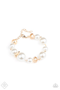 Glamour Gamble Gold White Pearl Stretch Fashion Fix Bracelet