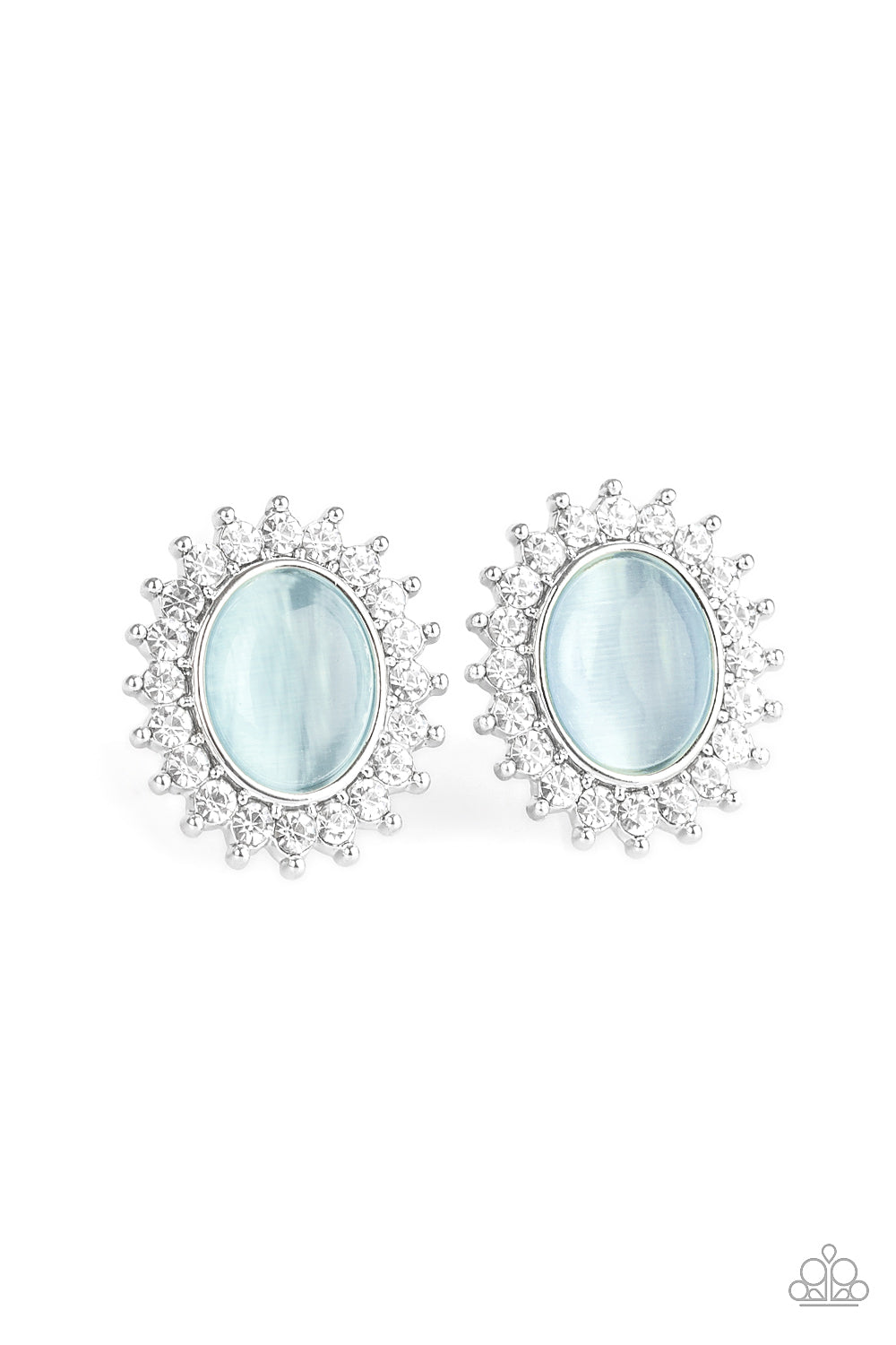 Hey There, Gorgeous Blue Moonstone and Rhinestone Post Earrings