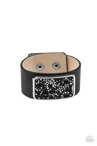 Interstellar Shimmer - Black and Hematite Rhinestone Bracelet with Leather Band Paparazzi