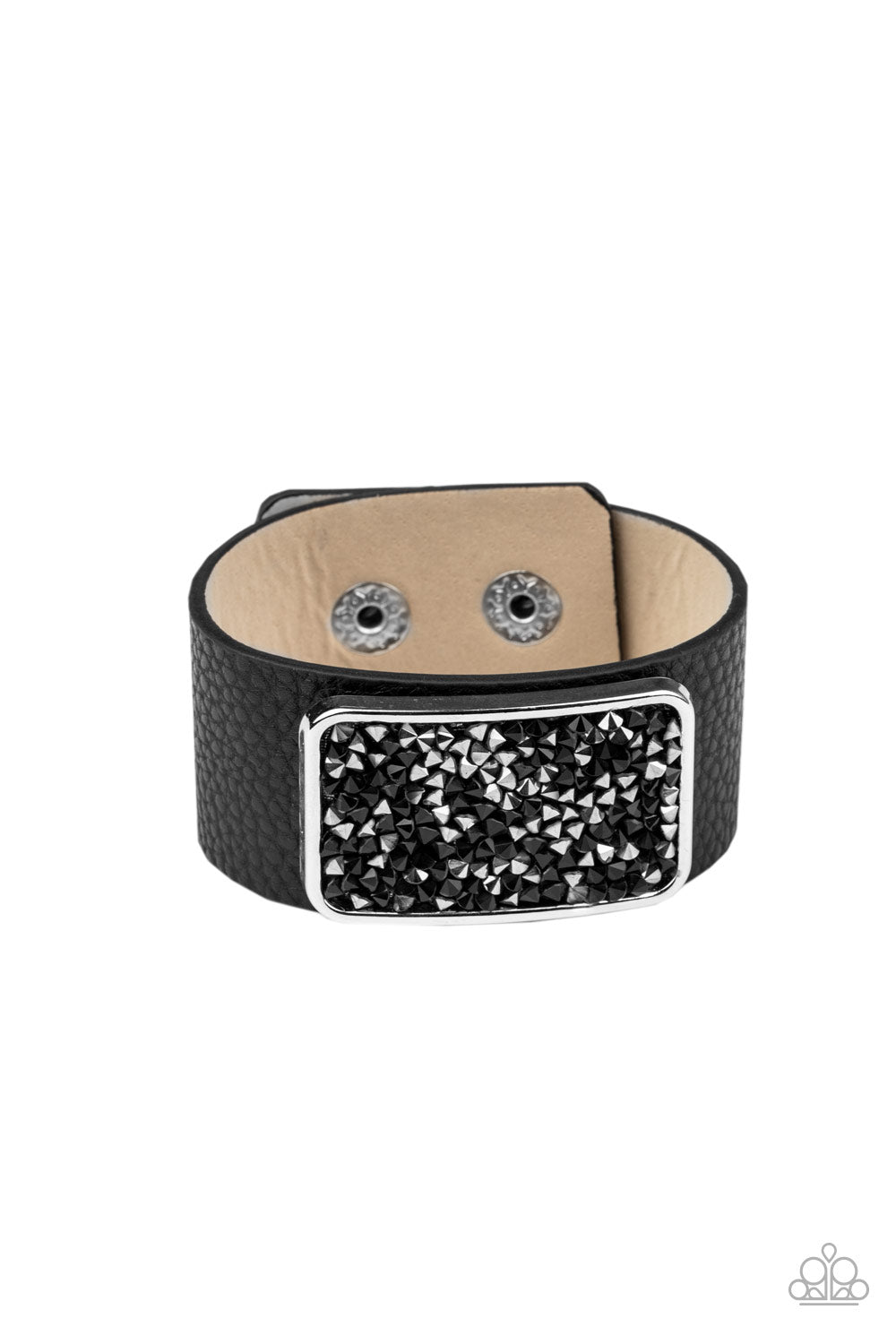 Interstellar Shimmer - Black and Hematite Rhinestone Bracelet with Leather Band Paparazzi