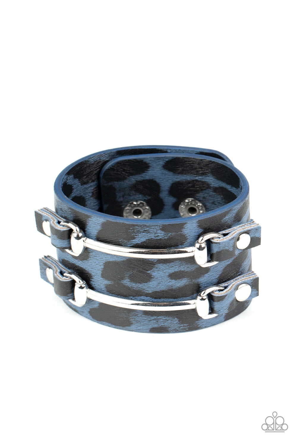 Paparazzi Safari Scene - Blue Snap Bracelet with Cheetah Animal Print