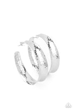 Load image into Gallery viewer, Paparazzi Fearlessly Flared - Silver Edgy Hoop Earrings with a Hammered Texture
