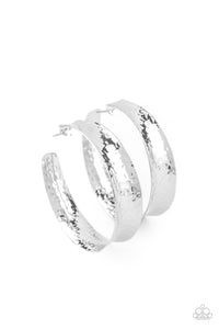 Paparazzi Fearlessly Flared - Silver Edgy Hoop Earrings with a Hammered Texture