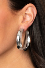 Load image into Gallery viewer, Paparazzi Fearlessly Flared - Silver Edgy Hoop Earrings with a Hammered Texture
