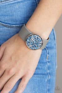 Paparazzi Stellar Escape - Blue Clasp Bracelet with Blue and Hematite Rhinestones