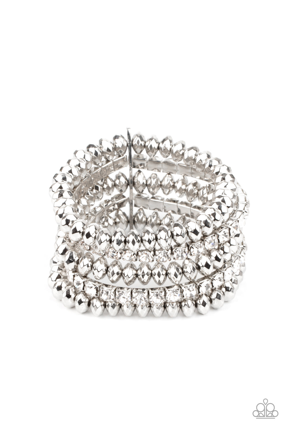 Paparazzi Best of LUXE - White Rhinestone Bracelet that Coil Wraps - Life of the Party -0321