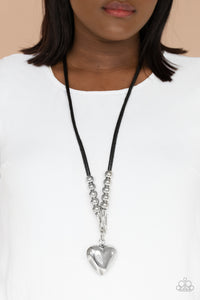 Paparazzi Forbidden Love - Long Black Necklace with Heart Pendant - Life of the Party March 2021