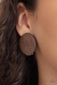 Paparazzi - WOODWORK It - Brown Clip-On Earrings