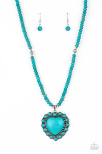 Paparazzi - A Heart Of Stone - Blue Turquoise Heart Shaped Pendant Necklace - LOP May 2021