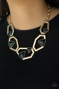 GEO-ing, GEO-ing, Gone - Gold and Black Geometric Shape Short Necklace