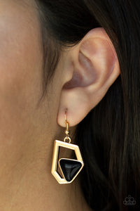 GEO-ing, GEO-ing, Gone - Gold and Black Geometric Shape Short Necklace