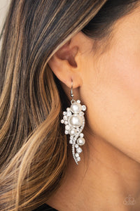 Paparazzi High End Elegance White Pearl and Rhinestone Earrings