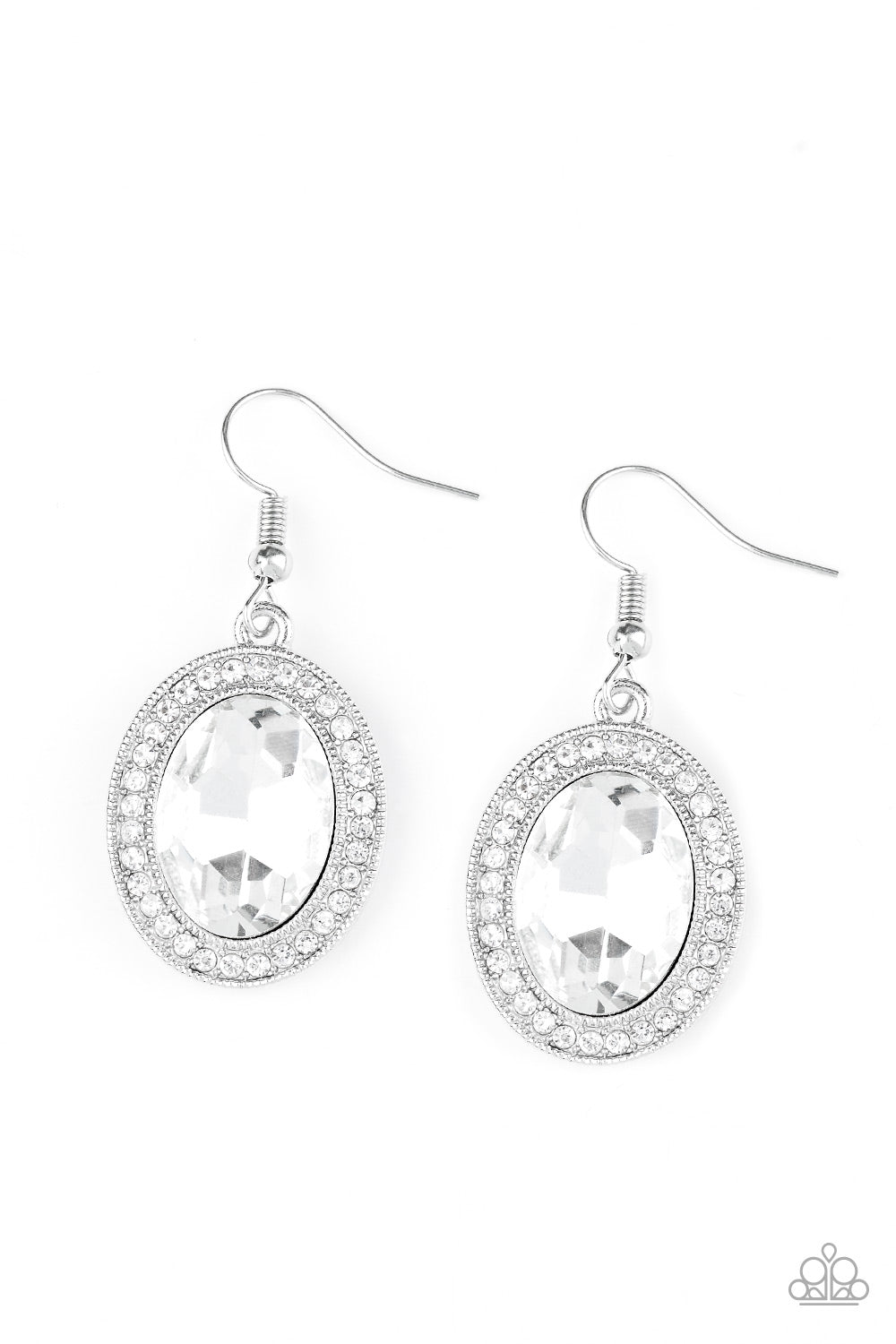 Paparazzi Only Fame in Town White Rhinestone Earring