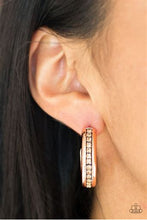 Load image into Gallery viewer, Paparazzi 5th Avenue Fashionista Gold Hoops with White Rhinestone
