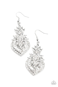 Paparazzi - Royal Hustle - White Rhinestone Earrings