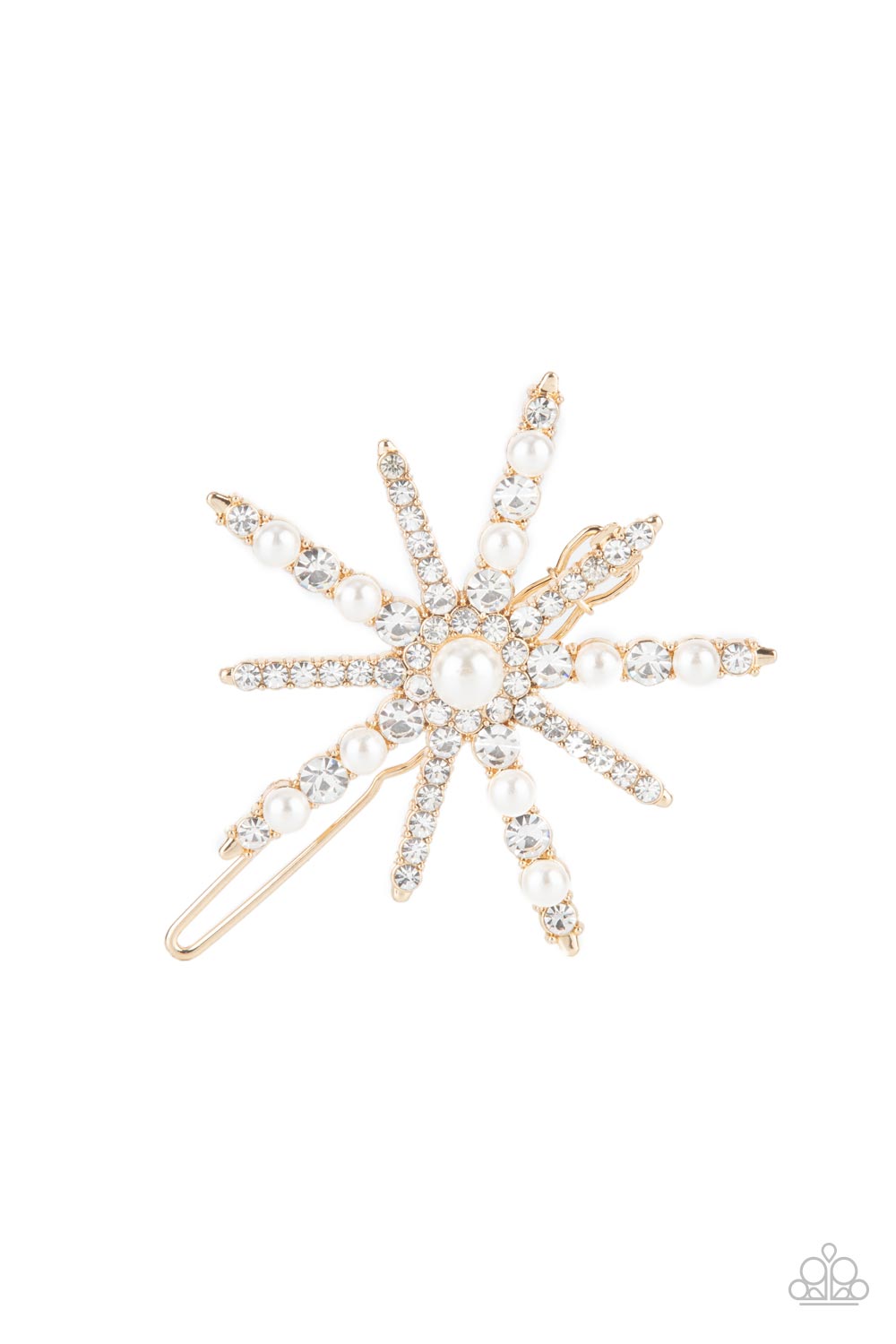 Paparazzi - Leading Luminary - Gold Rhinestone and Pearl Hair Clip