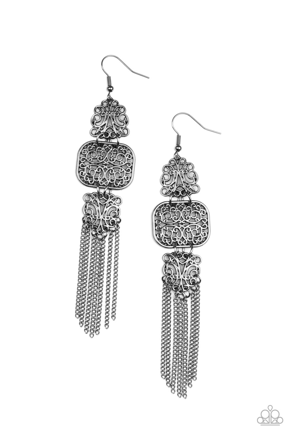 Eastern Elegance - Gunmetal Black Tassel Earrings - Paparazzi