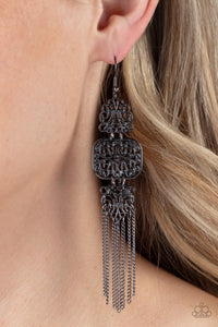 Eastern Elegance - Gunmetal Black Tassel Earrings - Paparazzi