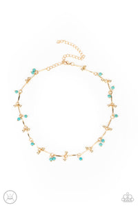 Paparazzi - Sahara Social - Gold Chocker Necklace with Turquoise Beads