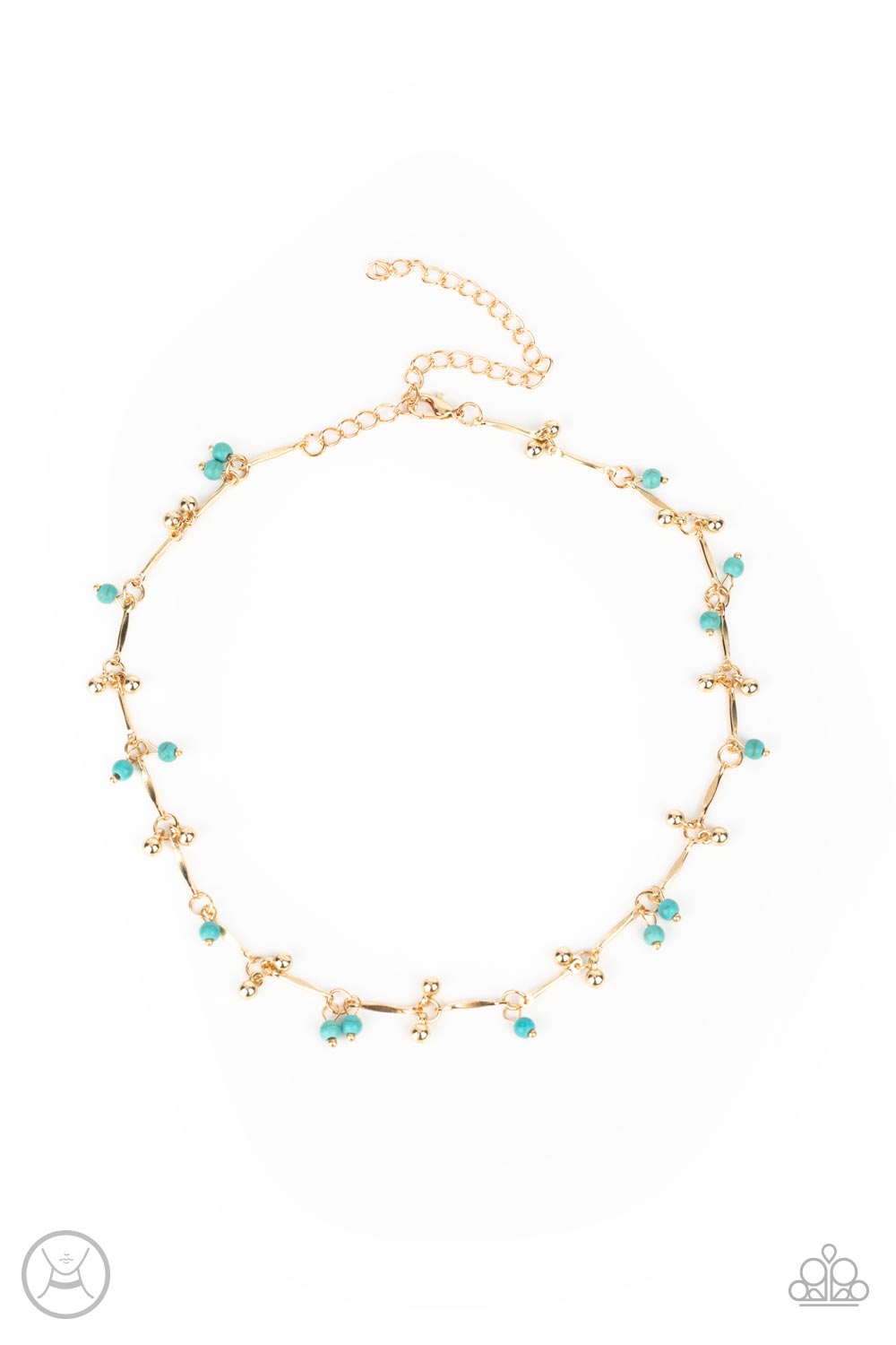 Paparazzi - Sahara Social - Gold Chocker Necklace with Turquoise Beads