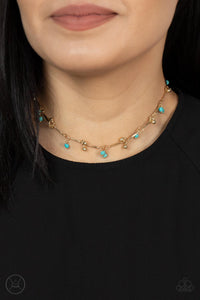 Paparazzi - Sahara Social - Gold Chocker Necklace with Turquoise Beads