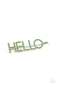 Hello There - Green Rhinestone Hair Clip - Paparazzi