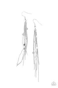 Cosmic Cascade - Silver tassel earrings - Paparazzi