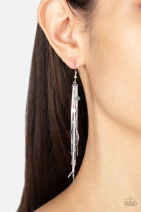 Cosmic Cascade - Silver tassel earrings - Paparazzi