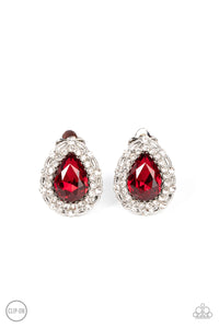 Haute Happy Hour - Red Rhinestone Clip-On Earrings - Paparazzi