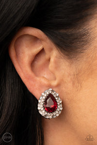 Haute Happy Hour - Red Rhinestone Clip-On Earrings - Paparazzi